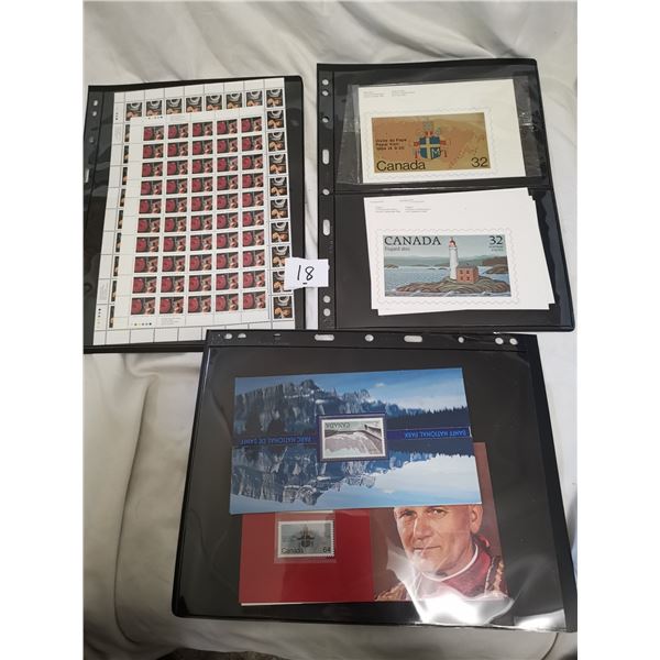 full sheet of 1 and 9 cent stamps + other stamps