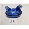 Image 1 : small (3.25inches) blue glass hen in nest