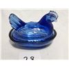 Image 2 : small (3.25inches) blue glass hen in nest
