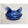 Image 3 : small (3.25inches) blue glass hen in nest