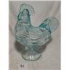 Image 1 : large light blue rooster glass dish 81/2inches