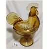 Image 5 : large amber rooster glass dish (81/2inches)