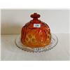 Image 1 : Clear Candy Dish with red Amberina LID 7"  5.5 Talls