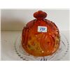 Image 2 : Clear Candy Dish with red Amberina LID 7"  5.5 Talls