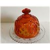 Image 3 : Clear Candy Dish with red Amberina LID 7"  5.5 Talls