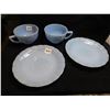 Image 2 : 324.  SET OF TWO, DELPHITE BLUE, PYREX, CUPS AND SAUCERS