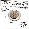 Image 1 : 359.  1902 SMALL H, EDWARD V11, SEMI KEY DATE, FIVE CENT, SILVER