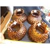 Image 1 : 4 VINTAGE, BROOKE CRESCENT, AMBER GLASS SHADES, QUILTED DIAMOND