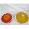 Image 2 : 2 Mid Century Modern made in Belgium Cast Iron Pots with Lids Bright Red and Yellow Enamel Coating