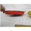Image 2 : 2 MCM made in Belgium Roaster Pots one with Lid Yellow 1 without Lid Red Cast Iron with Enamel Coati