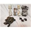 Image 1 : 3 marble candle sticks and stone koloa, wooden elephants, resenn turtle