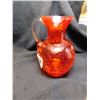 Image 1 : BLENKO RED ORANGE AMERICAN CRACKLE GLASS, 3" SIDE POUR PITCHER