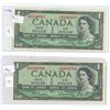 Image 1 : Lot of 2 1954 canadian $1 replacement bills- *B/M1044887 and *B/M1082799