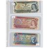 Image 1 : Lot of 3 (1973-$1, 1974-$2 and 1972-$5) canadian bills
