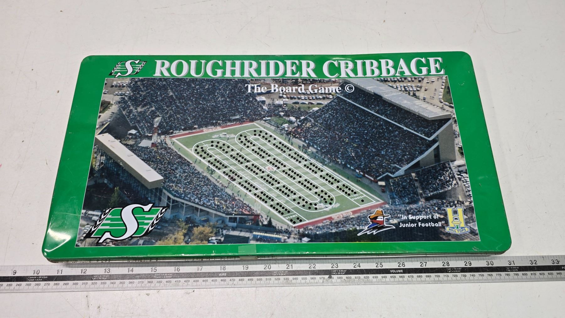 Ruff Riders Game Sask Roughriders cribbage board game, in original tin case - Schmalz ...