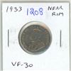 Image 1 : 1933 Near Rim Canadian Nickel 5 Cents. S is Near the Rim. VF-30.