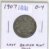 Image 1 : 1907 Canadian Silver 25 Cents. The last year that coins were made in Britain for Canada. G-4.