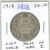 Image 1 : 1918 Canadian Silver 50 Cents. Issued during the last year of World War I. VG-10.
