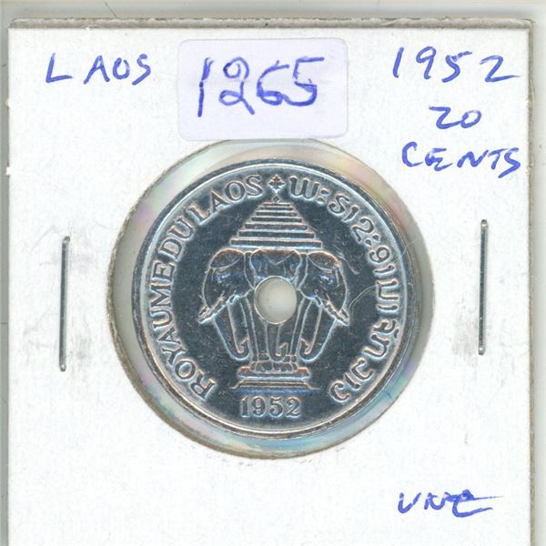 Laos. 1952 20 Centimes. Elephants. Uncirculated.
