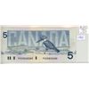 Image 1 : 1986 $5 RADAR note. Thiessen-Crow signatures.  FOS Prefix. RADAR Serial Number 5820285. BC-56b. VF-2