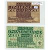 Image 1 : Lot of 2 German 1922 & 1923 Gusschein from Siegburg. 500 Mark & 20,000 Mark. EF.