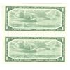 Image 2 : 2 Consecutive, 1954 Canadian 1 dollar bills - Bouey/Rasminsky - T/F 1820626-27