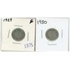Image 1 : 2x 1929-1930 Canadian silver 10 cent coins