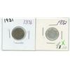 Image 1 : 2x 1931-1932 Canadian silver 10 cent coins