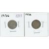 Image 1 : 2x 1936 & 1938 Canadian silver 10 cent coins
