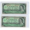 Image 1 : 2x 1967 Canadian centennial 1 dollar bills - Beattie/Rasminsky - G/P 3180780 & P/O 3548275