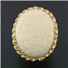 Image 2 : Vintage 14k Gold LARGE Hand Carved Flower Motif Oval Pink Angel Skin Coral Ring