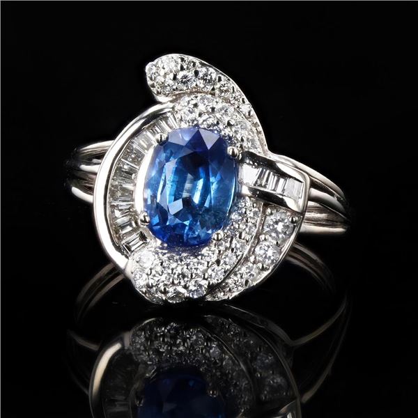1.87 ctw Blue Sapphire and 0.54 ctw Diamond Platinum Ring (GIA CERTIFIED)