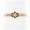 Image 1 : Petite Antique 14K Gold Buttercup Prong Set Diamond Solitaire Hand Engraved Ring