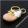 Image 2 : Vintage Felix Vollman 18k Gold Large White Pink Enamel Baby Shoe Charm Pendant