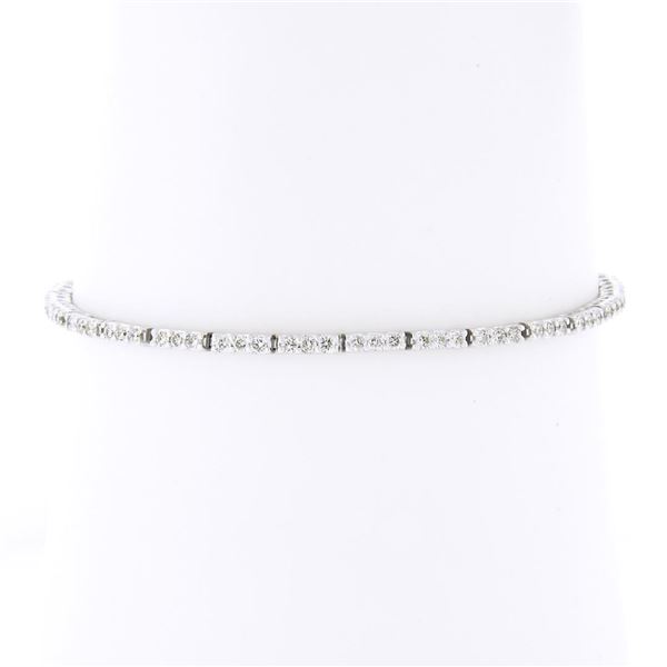 18K White Gold 1.50 ctw Round Diamond Thin Line Bracelet w/ Dangle Heart Charm