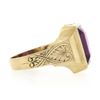 Image 5 : Antique 10k Gold Rectangular Bezel Set Purple Stone Solitaire Hand Engraved Ring