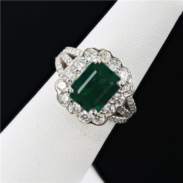 3.79 ctw Emerald and 1.34 ctw Diamond 14K White Gold Ring