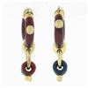 Image 5 : Estate 18k Gold Red Enamel Large Hoop w/ Smaller Round Link Drop Dangle Earrings