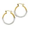 Image 5 : New 14K Yellow & White Gold Plain Puffed Polished Hoop Earrings w/ Twisted Top
