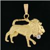 Image 2 : Vintage 14K Gold Detailed Textured Detailed Lion w/ Bezel Diamond Charm Pendant