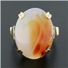 Image 2 : Antique 14k Gold Oval Cabochon Orange White Banded Agate Solitaire Cocktail Ring