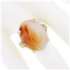 Image 3 : Antique 14k Gold Oval Cabochon Orange White Banded Agate Solitaire Cocktail Ring