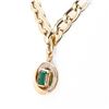 Image 2 : 1.96 ctw Emerald and 0.21 ctw Diamond 14K Yellow Gold Necklace
