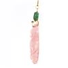 Image 5 : 14k Gold GIA Large Floral Carved Rose Quartz w/ Green Tourmaline Pendant & Chain