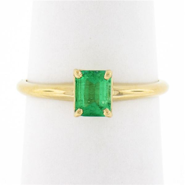 NEW Classic 14k Gold 0.51 ctw Prong Set Emerald Cut Emerald Solitaire Petite Rin