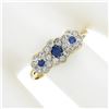 Image 3 : Vintage British 9k Gold Round White & Blue Cubic Zirconia 3 Flower Cluster Ring