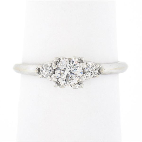 Vintage Orange Blossom 14k White Gold 0.43 ctw Diamond Solitaire w/ Accents Ring