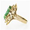 Image 6 : Vintage 14k Gold Carved Leaf Jade & Diamond Dual Finish Open Frame Cocktail Ring