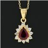 Image 3 : NEW 14k Gold 0.73 ctw Pear Ruby & Diamond Halo Petite Teardrop Pendant w/ Chain