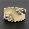 Image 2 : Vintage 14k Gold Diamond Florentine Finish Scalloped Edge Concave Wide Band Ring